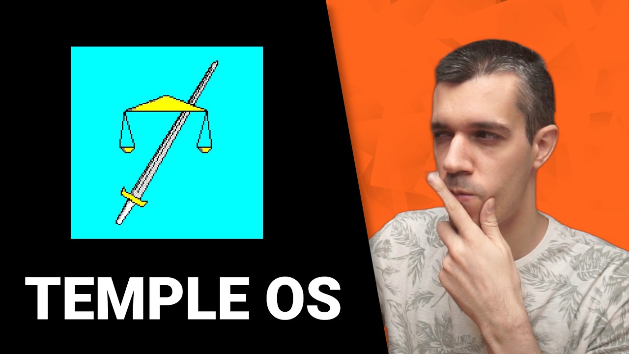 YouTube post by @morrolinux for Udemy. Caption reads: I Tried the OS Written by God | Temple OS.