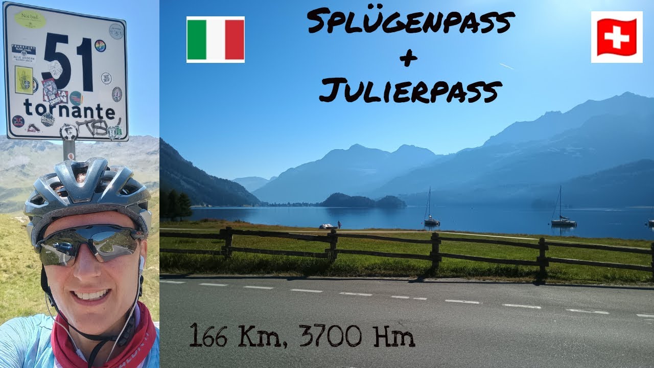 YouTube post by @Radelmaus for komoot. Caption reads: [...] the Julier Pass back to Sils. Tour on....