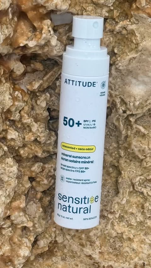 Instagram post by @angelcitro for ATTITUDE. Caption reads: This is Attitude Unscented Mineral Sunscreen SpF....