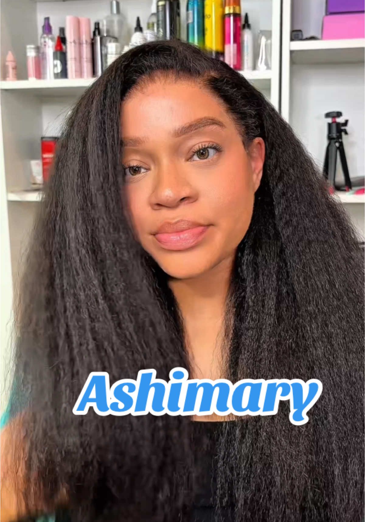 TikTok post by @desiidelight for Ashimary Hair. Caption reads: @Ashimary Hair Beauty @Ashimarywig 🧡 #ashimary....