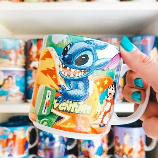 Instagram post by an influencer for Disney Store UK. Caption reads: [...] it out now! #disneyuk #disneystoreuk #mugs....