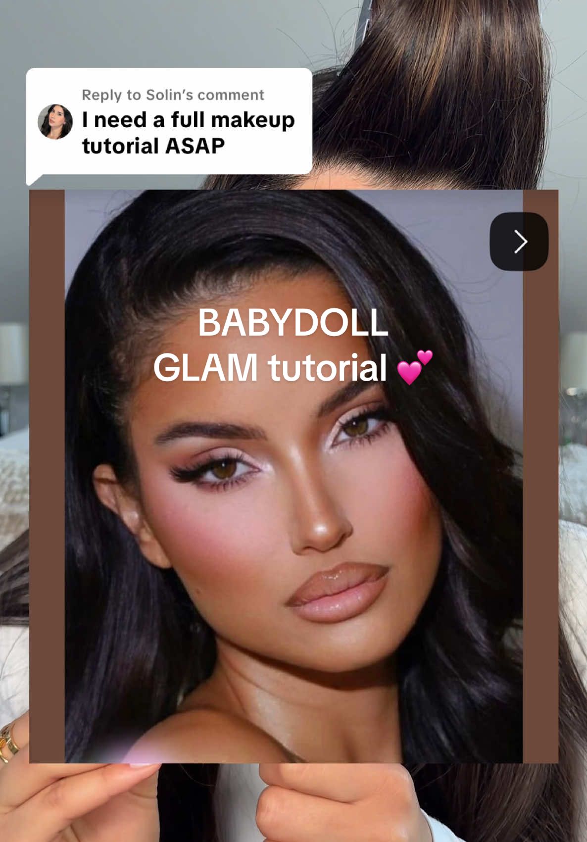 TikTok post by @bahareskici for Rare Beauty. Caption reads: Replying to @Solin A subtle Babydoll glammm 💕 ....