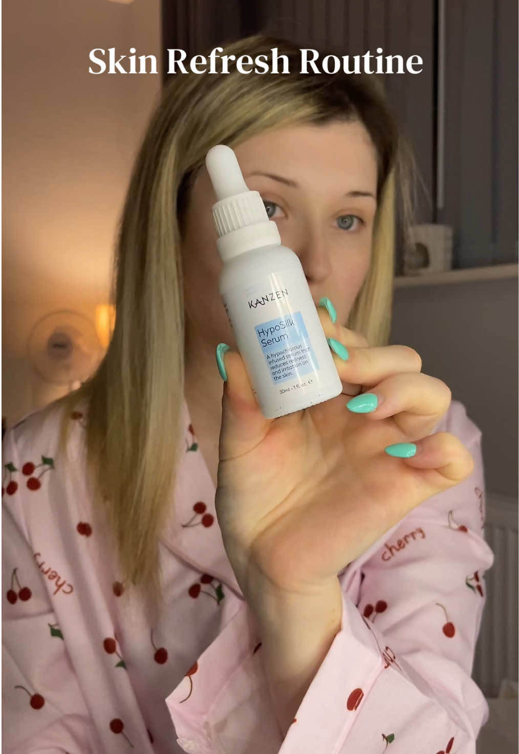 TikTok post by @amy_webb.xx for Kanzen Skincare. Caption reads: Skin refresh routine using Kanzen Skincare ✨🤍....