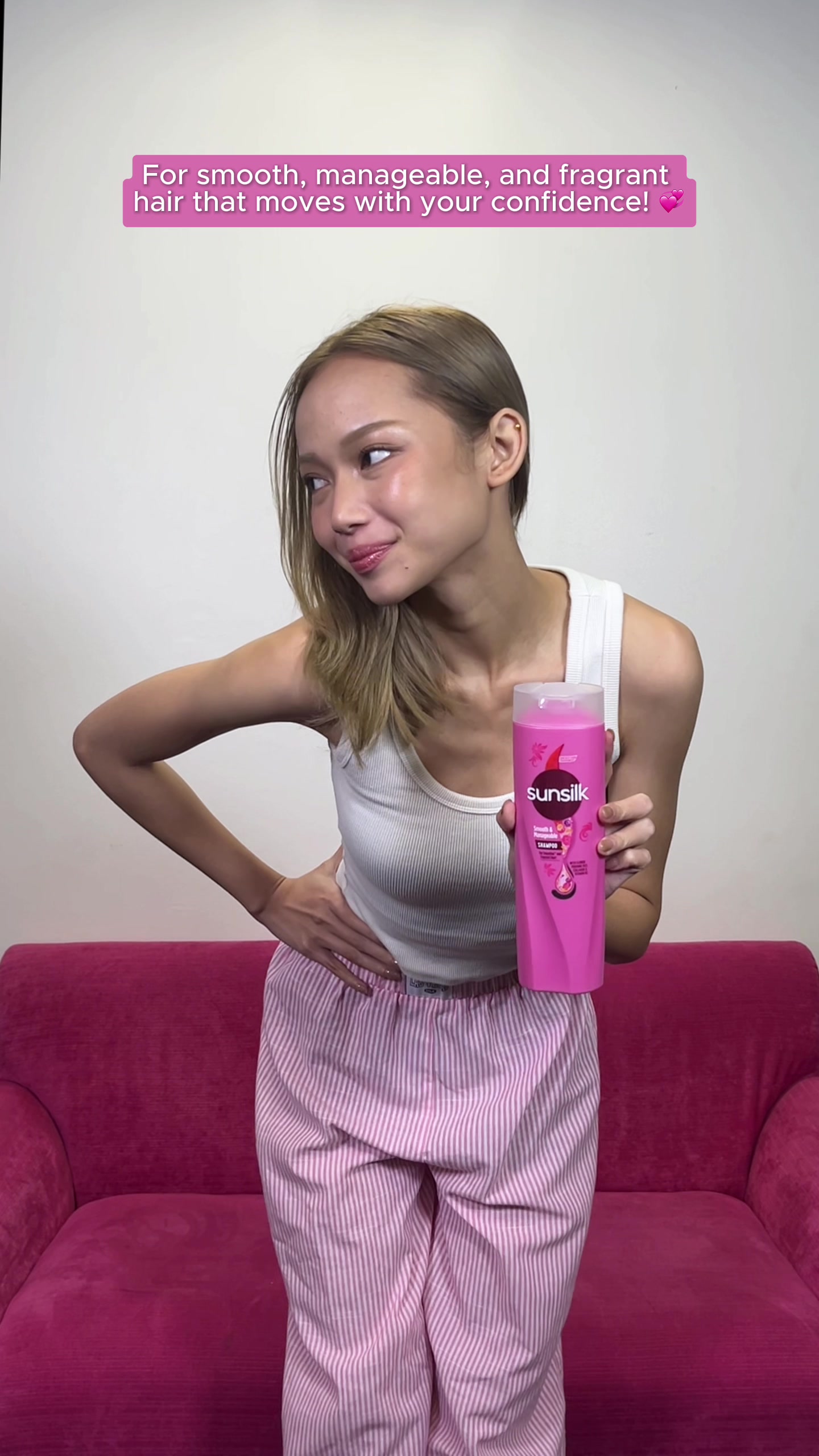 TikTok post by @bini_gwen for Sunsilk. Caption reads: [...] angle, every look, every flip 💁‍♀️ My....