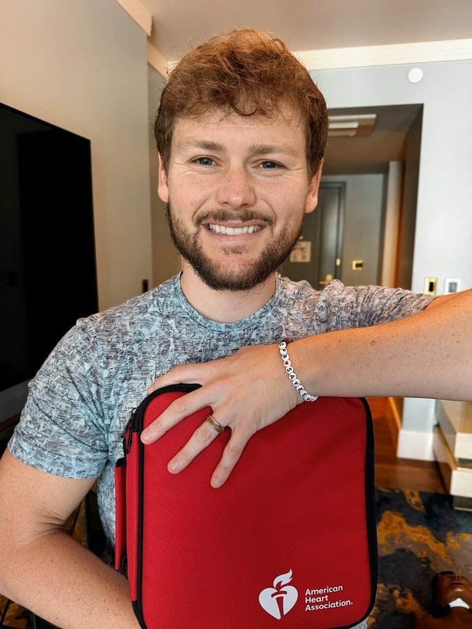 Instagram post by @thedrewlynch for American Heart Association. Caption reads: Happy World Restart a Heart Day — as some of you....