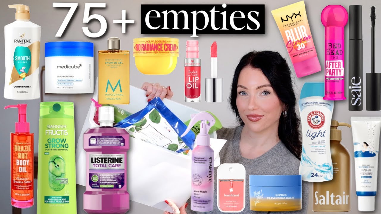 YouTube post by @taylorwynn for Ultrahuman. Caption reads: 75+ products I've used up! biggest EMPTIES....