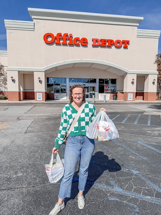Instagram post by @adventuresofmssmith_ for Office Depot. Caption reads: #sponsored I literally went into @officedepot for....