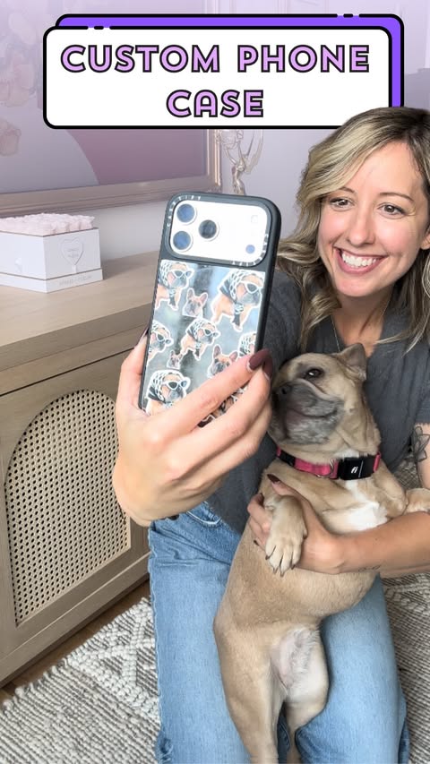 Instagram post by @lavenderandlatte for CASETiFY. Caption reads: [...] your pet on your phone case check out....