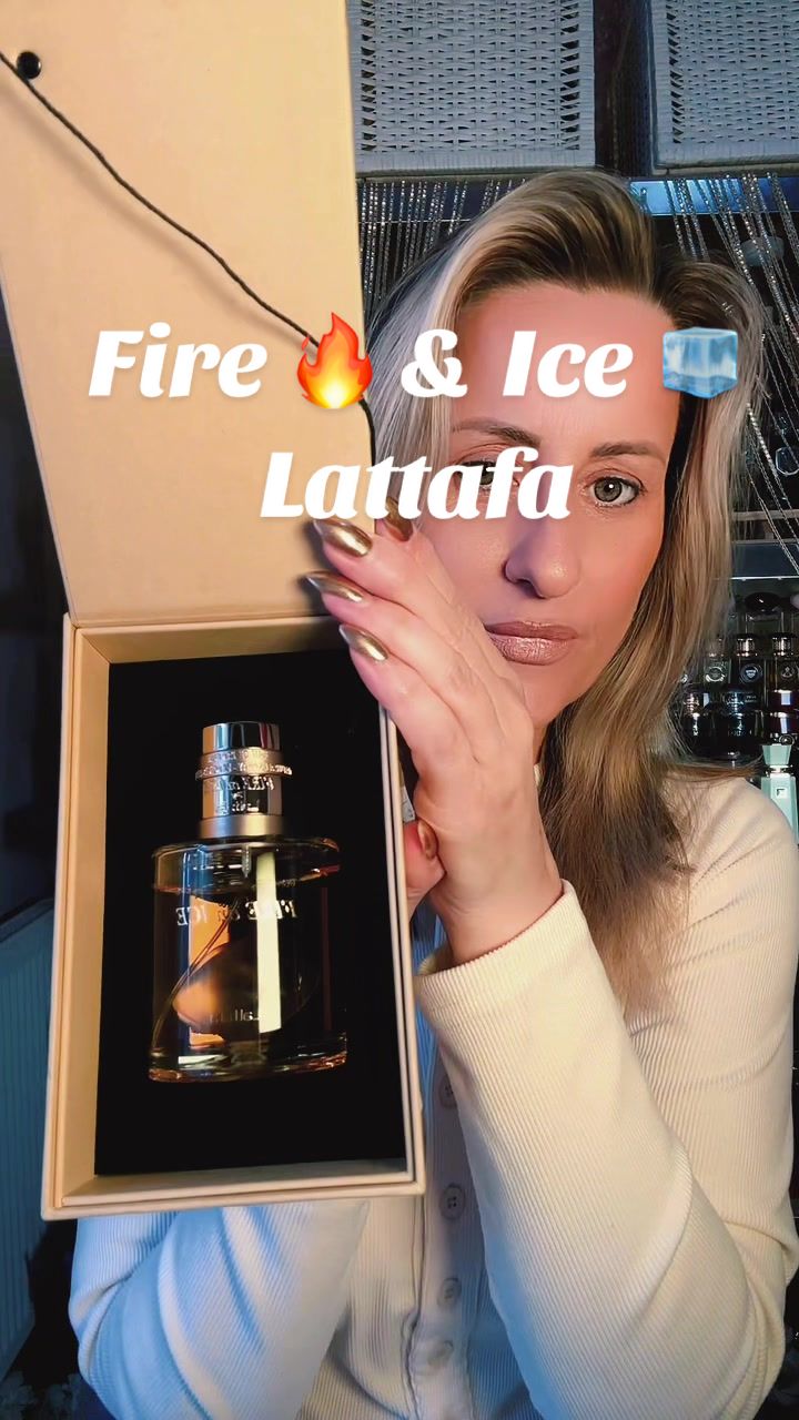 TikTok post by @louisehopkinsmua for French Arabian Perfumes. Caption reads: @Lattafa Perfumes newest fragrance Fire 🔥 and Ice....