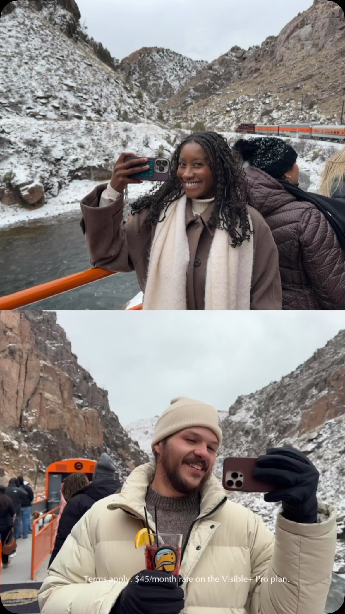 Instagram post by @bashabroad for Visible. Caption reads: Our new travel tradition 😍 PLUS a little secret....