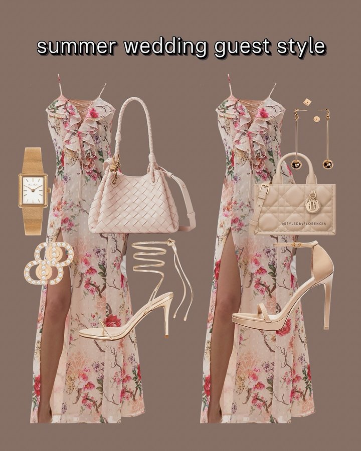 Instagram post by @styledbyflorencia for AFRM. Caption reads: Wearing @shop.afrm for all your summer wedding....