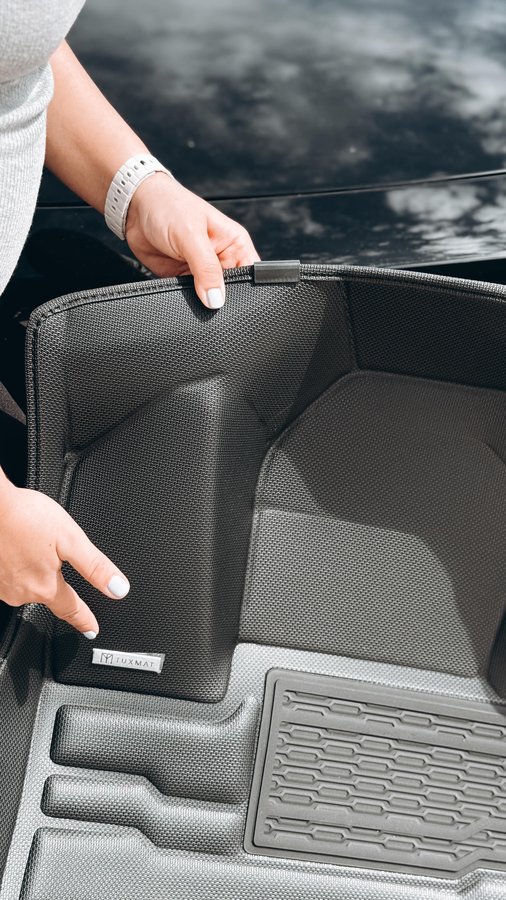 Instagram post by @kerraezgi for TuxMat. Caption reads: [...] the car. These custom-fit @tuxmatinc floor....