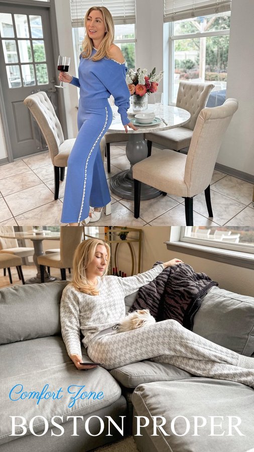 Instagram post by @nikkiahall_ for Boston Proper. Caption reads: [...] ✨ These chic loungewear sets from....