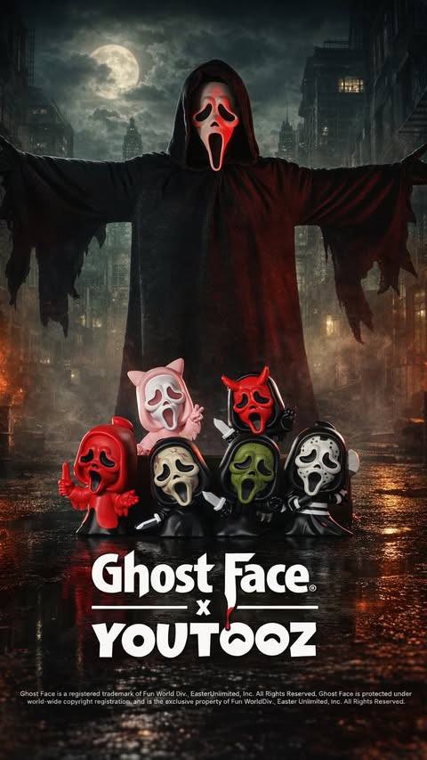 Instagram post by @gio.contreras for Youtooz. Caption reads: [...] Box Ghostface figures from @youtooz and....