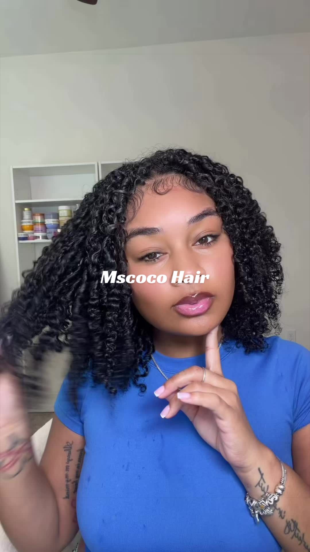 TikTok post by @simplyprettyy for Mscoco Hair. Caption reads: [...] 18” kinky curly half wig from @Mscoco Hair....