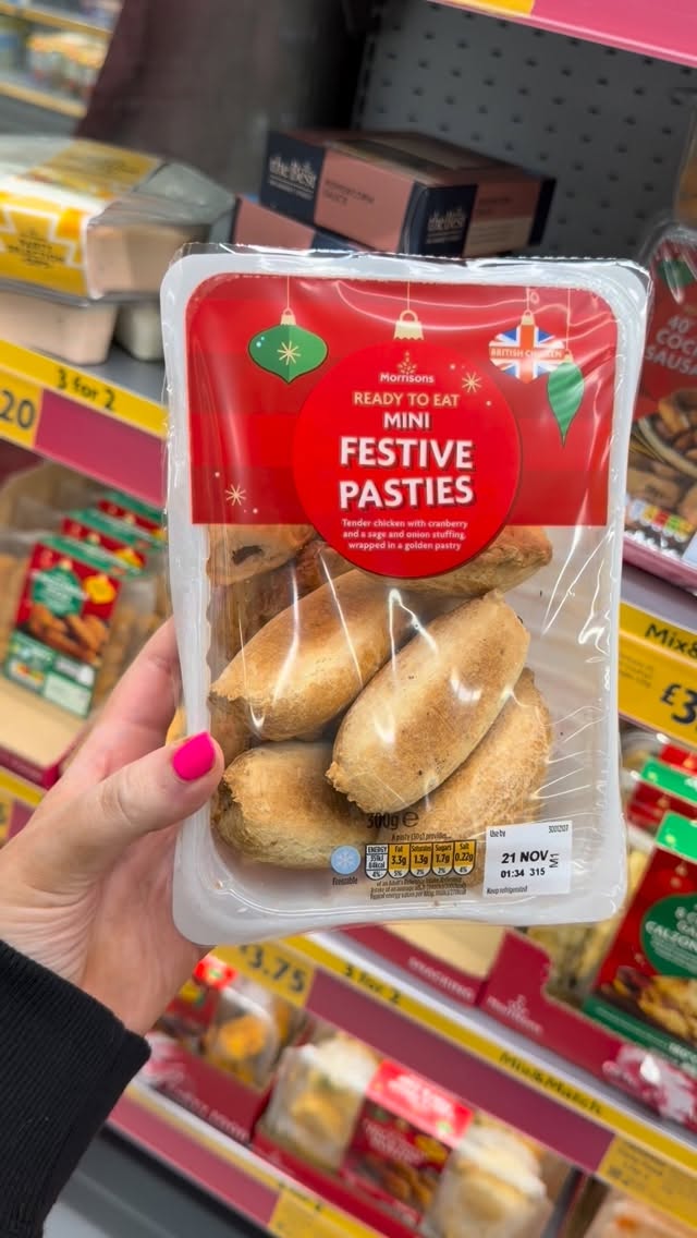 Instagram post by @uknewestfoods for Morrisons. Caption reads: 🎄🎅🏼Morrisons Christmas Party Food/Picky Bits....