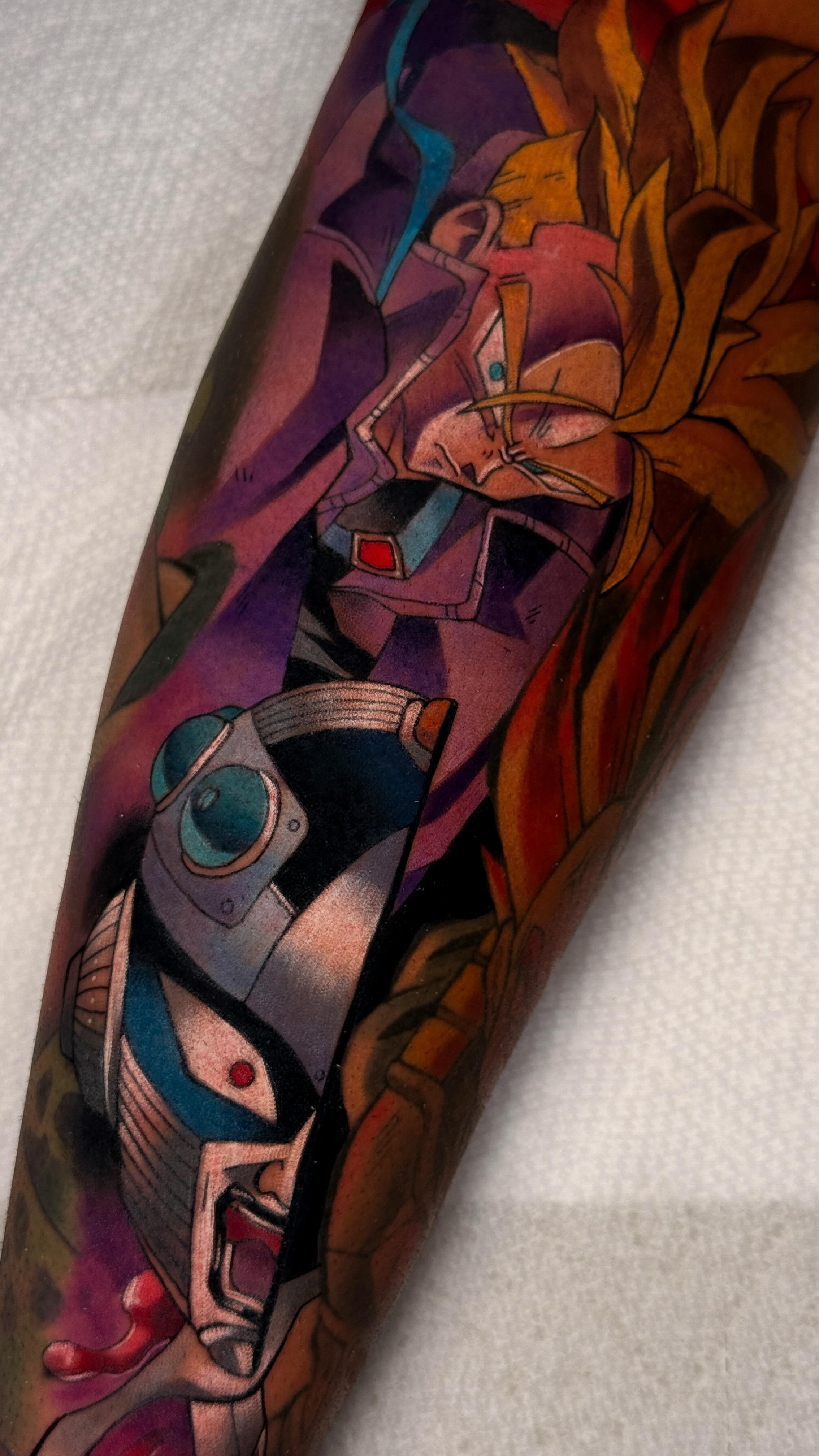 Instagram post by @epicgamerink for Eternal Ink. Caption reads: Trunks vs Mecha Frieza 🗡️
- tricky elbow gap....