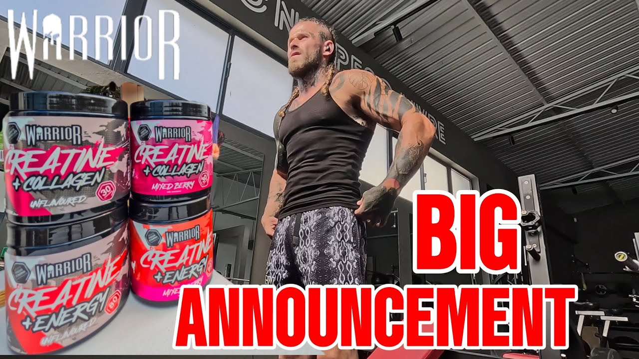 YouTube post by @TarzanAroundTheWorld for WarriorSupps. Caption reads: WARRIOR Partnership Reveal + Creatine+ Review and....