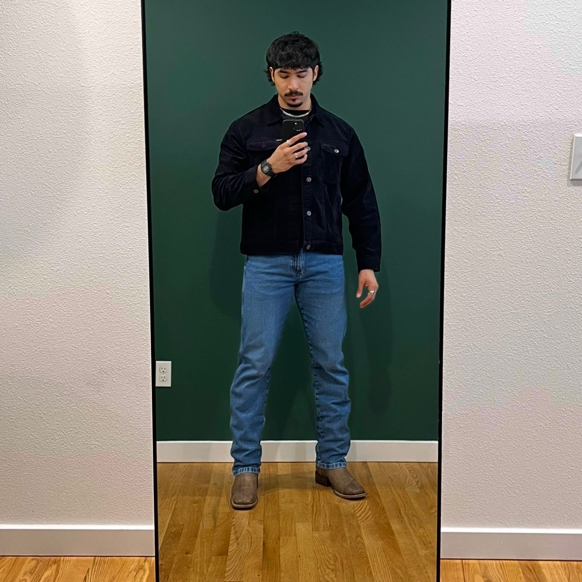 TikTok post by @juliogzman for Wrangler. Caption reads: 1. Cowboy Cut Sherpa Lined Corduroy Jacket 2.....