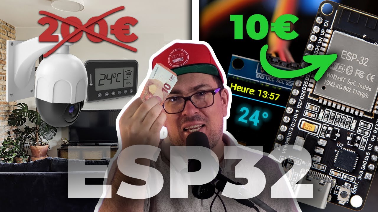 YouTube post by @SalutlesNoobs for Instant Gaming. Caption reads: I hacked my smart home for €10 (ESP32 & Home....