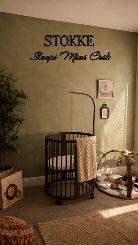 Instagram post by @ellandarren for Stokke. Caption reads: [...] piece in the nursery! We chose the....