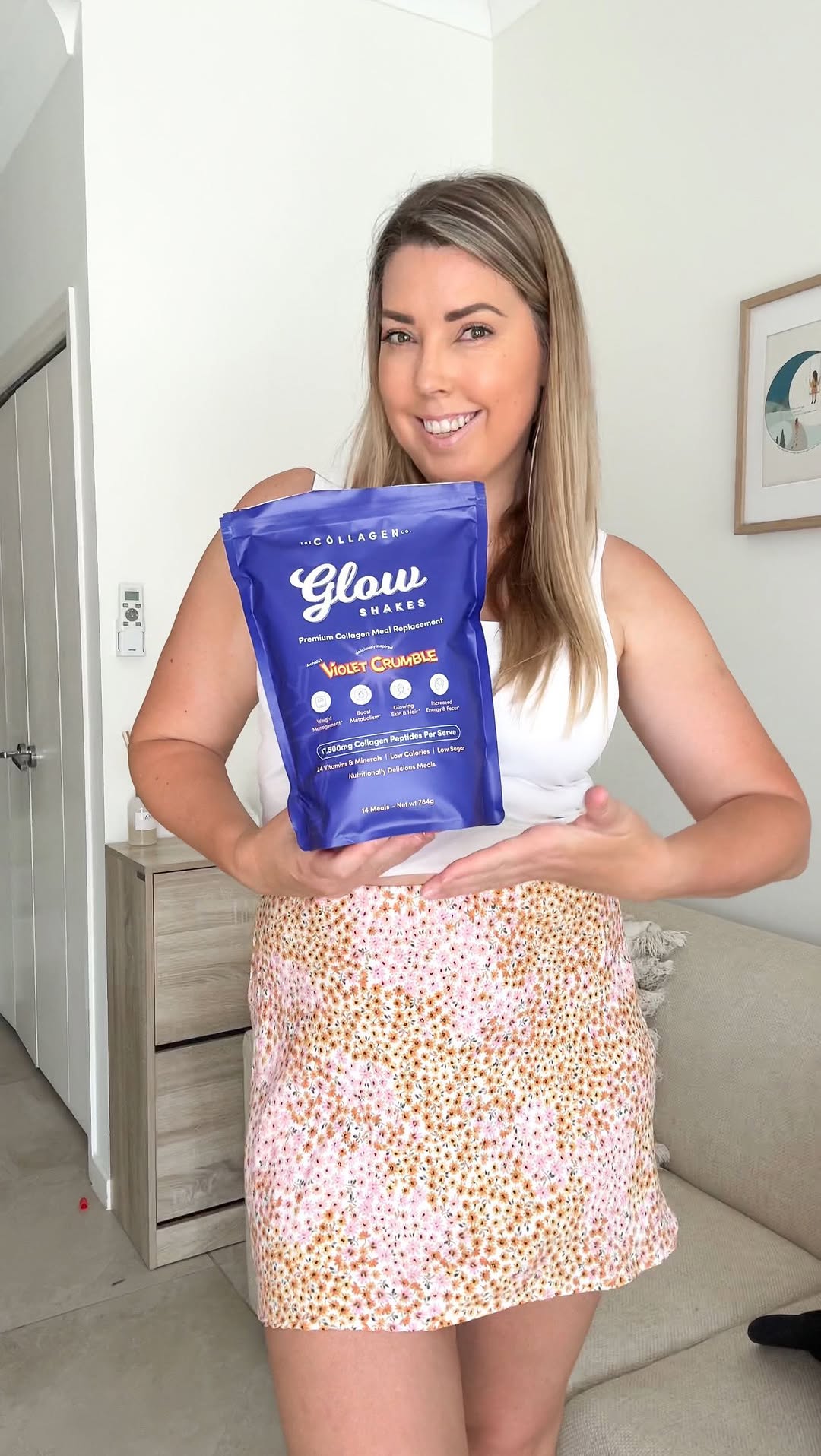 Instagram post by @bybecjayne for The Collagen. Caption reads: ✨ Finally gave @thecollagen.co Violet Crumble Glow....