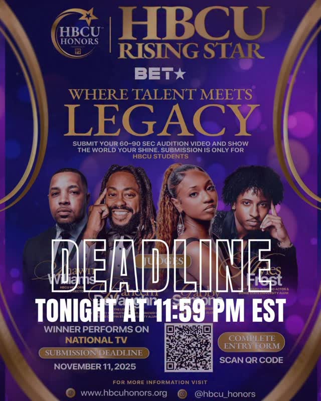 Instagram post by @hbcu_honors for BET Networks. Caption reads: 🎤 ‼️ Don’t miss your chance — deadline to submit....