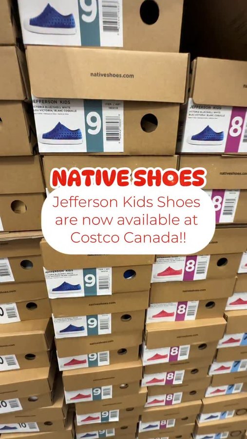 Instagram post by @costcofindscanada for Native Shoes. Caption reads: 🚨 NEW COSTCO FIND!!
‌
🛒 @nativeshoes Jefferson....