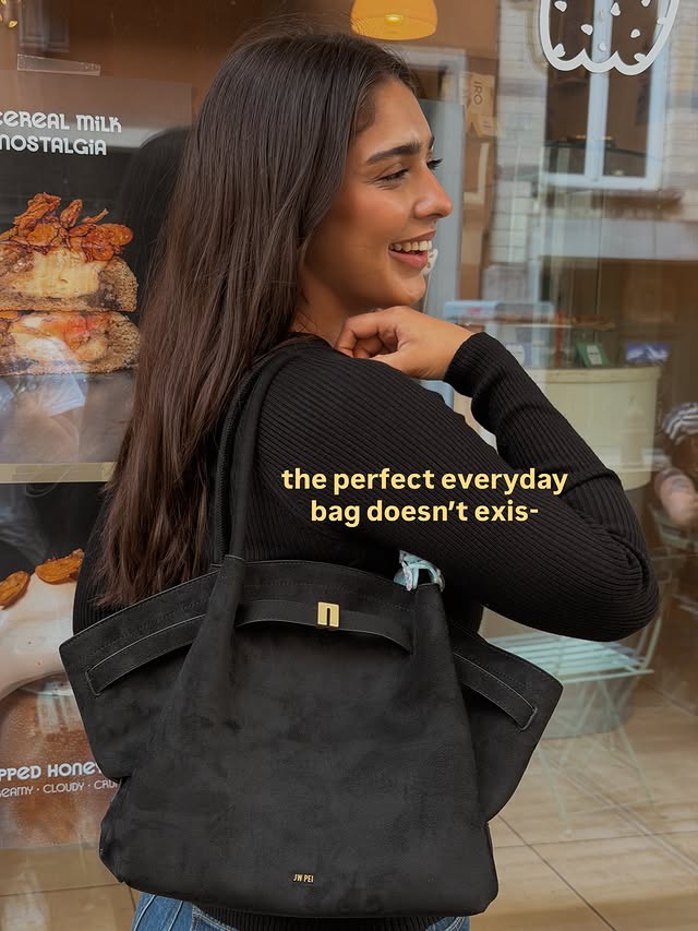Instagram post by @saniyafarrukh for JW PEI. Caption reads: always on the go w @jwpei_official 🌼 *ad.
