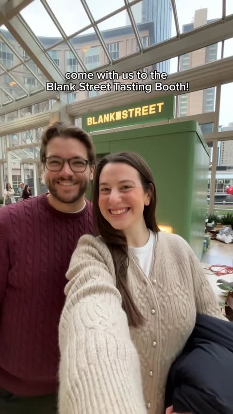 Instagram post by @twotastebuddiez for Blank Street. Caption reads: come with us to @blankstreet Tasting Booth pop up....