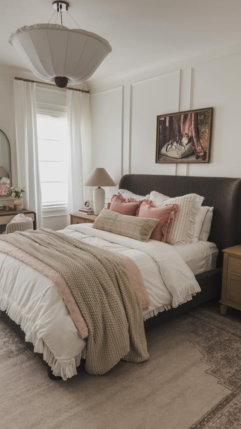 Instagram post by @alexisandraaustin for Wayfair. Caption reads: #AD @wayfair upholstered beds throughout my home —....