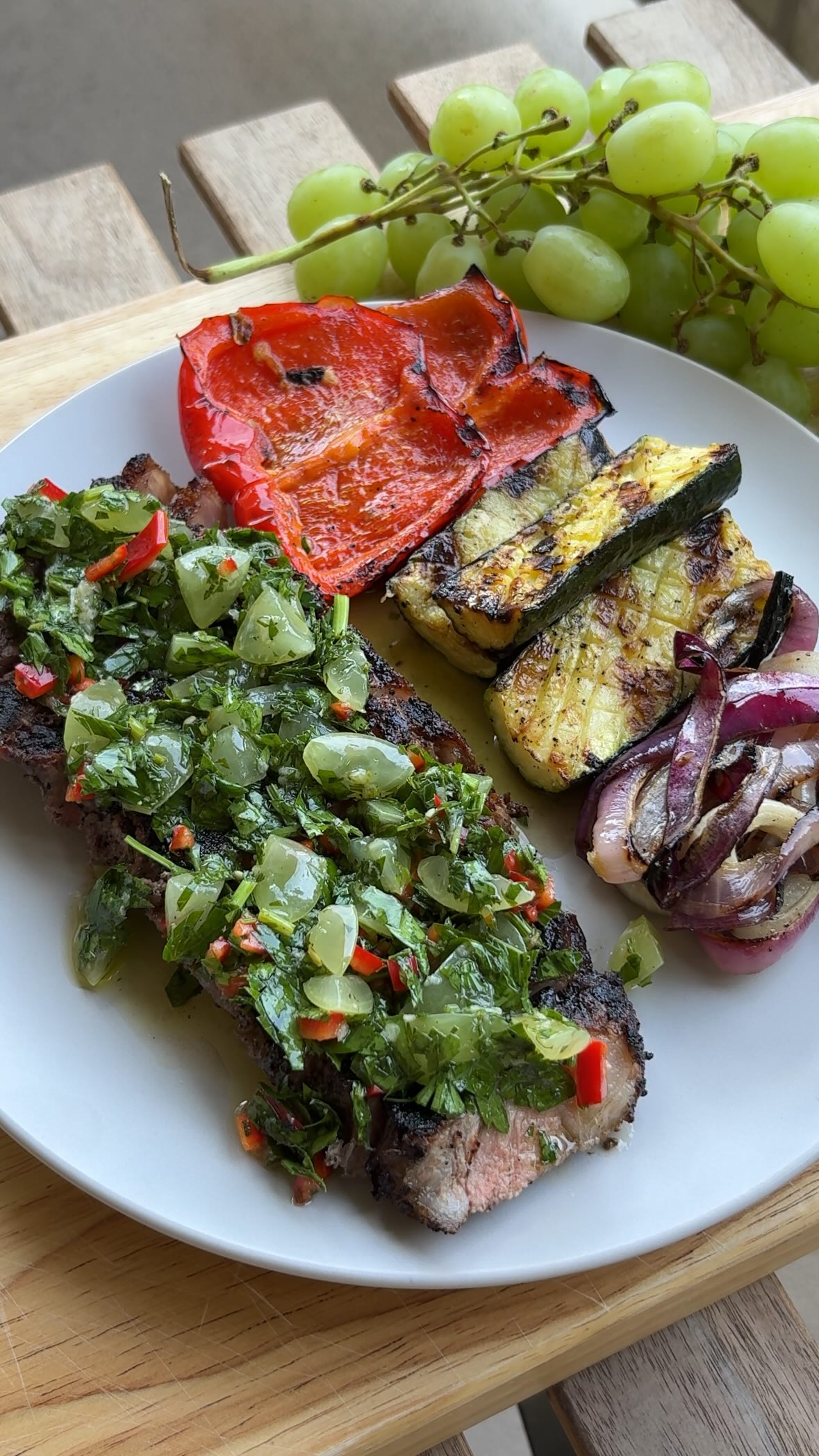 Instagram post by @iamn0tachef for Grapes from California. Caption reads: California Grape Chimichurri ☘️🌶️

Recipe 👇

1....