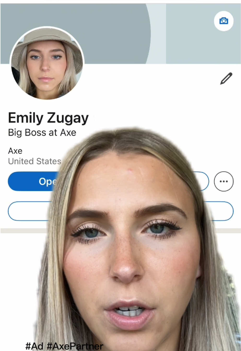 TikTok post by @emilyzugay for AXE. Caption reads: Big Boss at your service @AXE_US #AxePartner #ad....