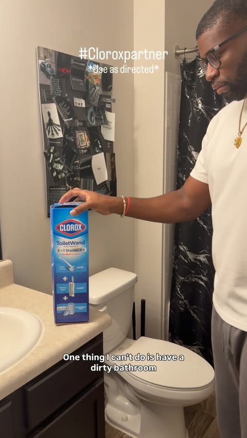 Instagram post by @jarrett_bassett for Clorox. Caption reads: #cloroxpartner A clean bathroom says a lot about....