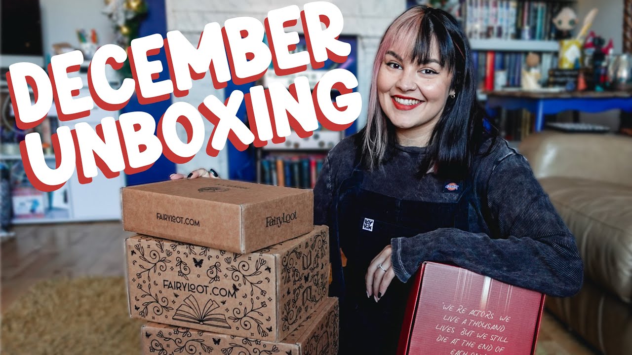 YouTube post by @BeccaandTheBooks for FairyLoot. Caption reads: December  Book Unboxing! Fairyloot, Bookish....