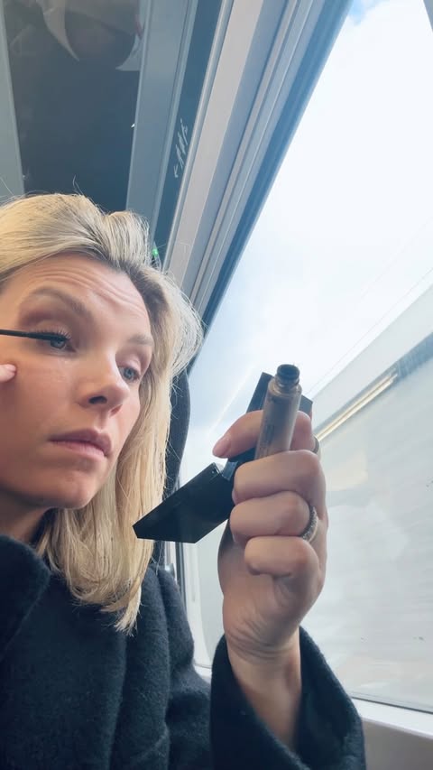 Instagram post by an influencer for BROW AID. Caption reads: Quick eye makeup on the train to London. Dropped....