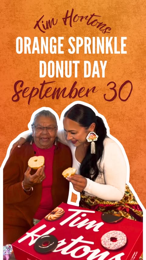 Instagram post by @downiewenjack for Tim Hortons. Caption reads: Tim Hortons Orange Sprinkle Donut Day returns on....