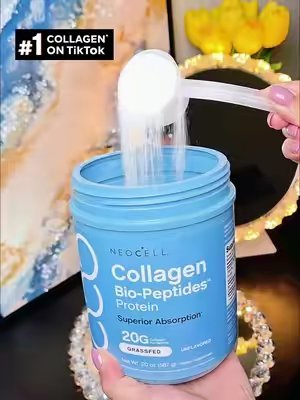 TikTok post by @leslypocasangre for NeoCell. Caption reads: NeoCell Bio-Peptides #colageno [...].