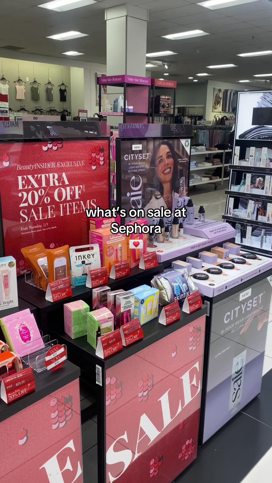 TikTok post by @theglowjourney for Supergoop. Caption reads: [...] @ILIA Beauty @Charlotte Tilbury @Glossier....