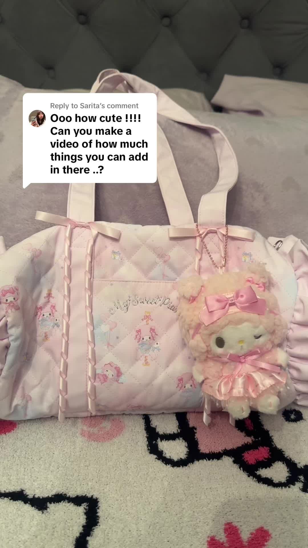 TikTok post by @taurusmoonthings for Sanrio. Caption reads: [...] it really does fit a TON 😂 #sanrio....