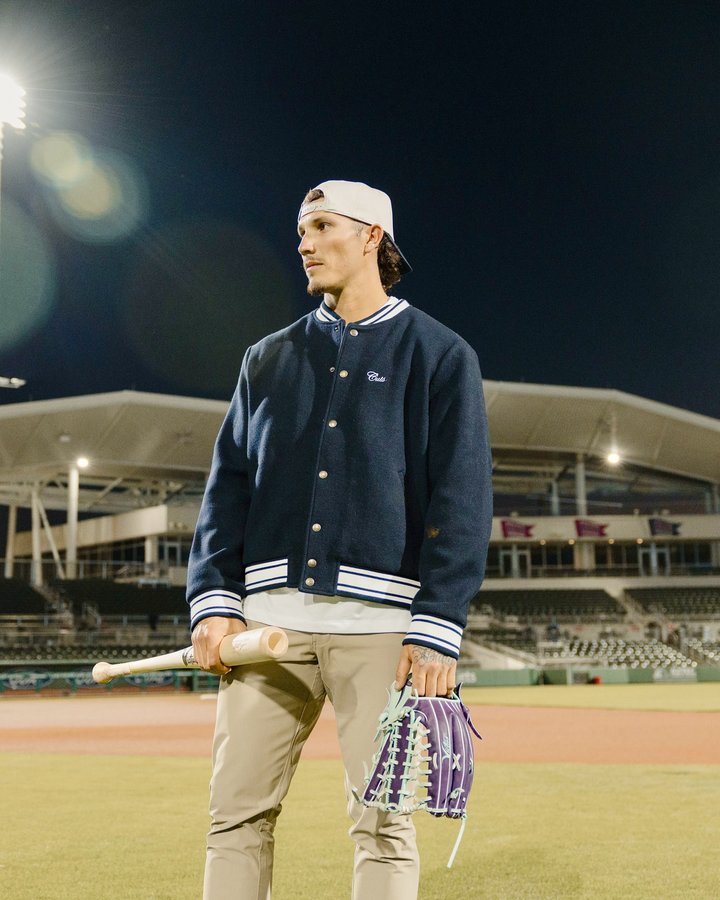 Instagram post by @mlb.fits for Cuts Clothing. Caption reads: Jarren Duran modeling his partnership with @cuts....