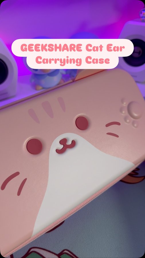 Instagram post by @piplup.gamer for GeekShare. Caption reads: GEEKSHARE Cat Ear Carrying Case 🐾 Carrying your....