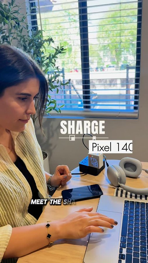 Instagram post by @sedafidanciozturk for SHARGE. Caption reads: ⚡️ Power, speed and style all in one: Sharge Pixel....