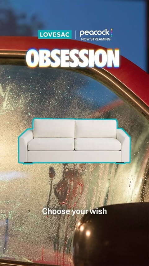 Instagram post by @obsessionthemovie for Lovesac. Caption reads: [...] Chance to Win: ❤️‍🔥Follow @peacock and....