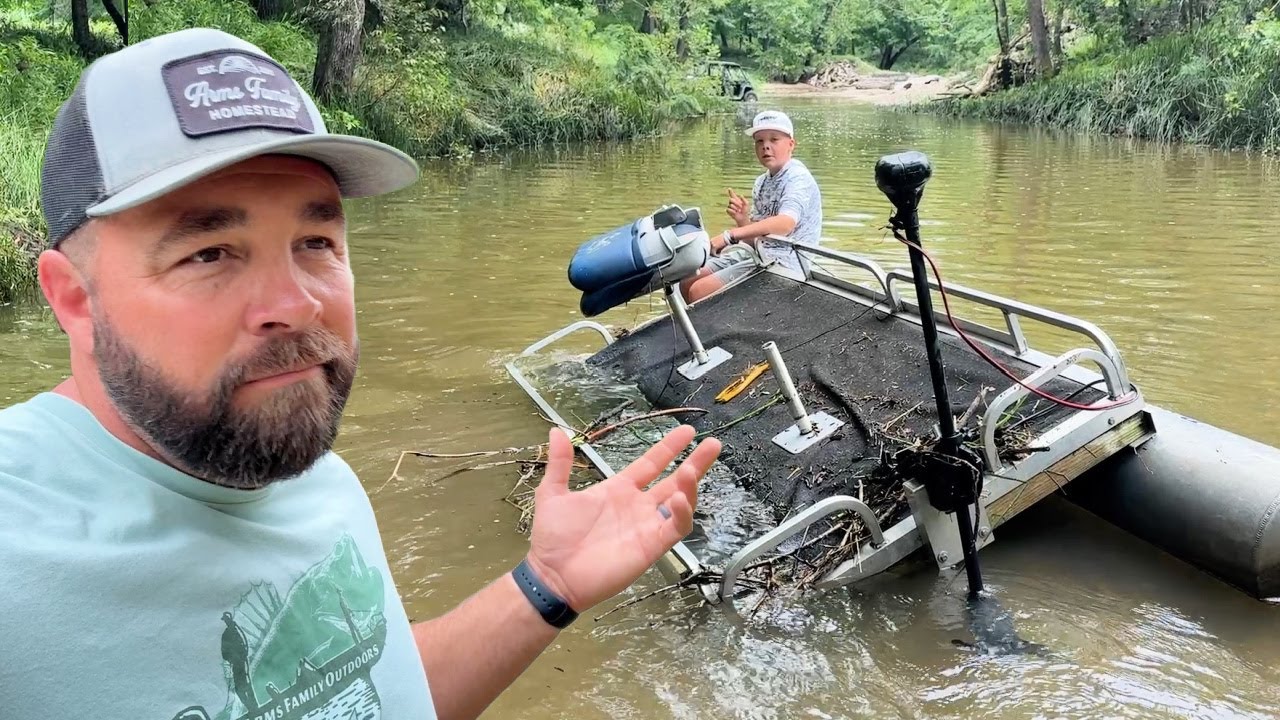 YouTube post by @ArmsFamilyHomestead for DeleteMe. Caption reads: Rescue Mission in the Flooded Creek!.