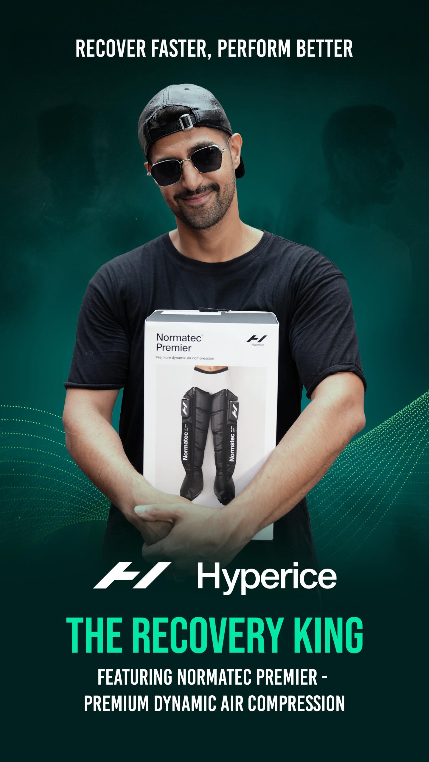 Instagram post by @tanujvirwani for Hyperice. Caption reads: [...] Harder and Recover like a Pro with the....