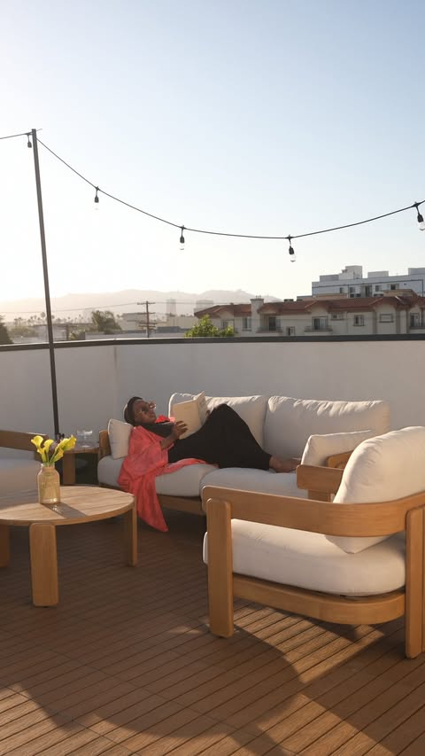 Instagram post by @ayshaharun for Castlery US. Caption reads: [...] my new rooftop thanks to the stunning....