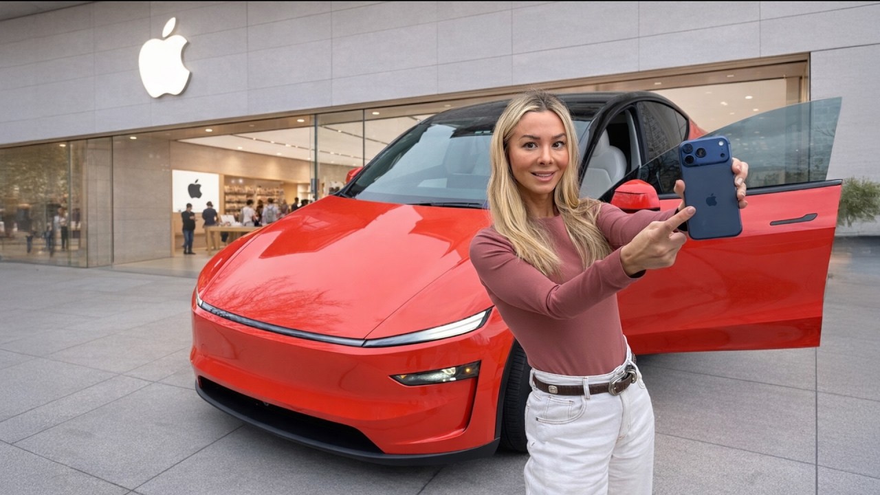 YouTube post by @ItsKimJava for Tesla. Caption reads: This Apple + Tesla Partnership is Genius.