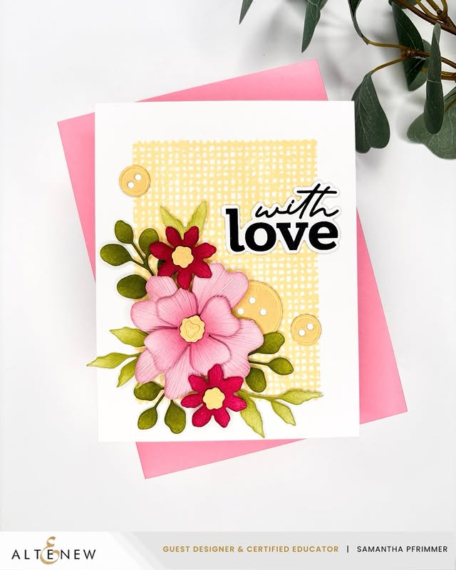 Instagram post by @sammakescards for Altenew. Caption reads: [...] With Love & Add-On Die Bundle from....