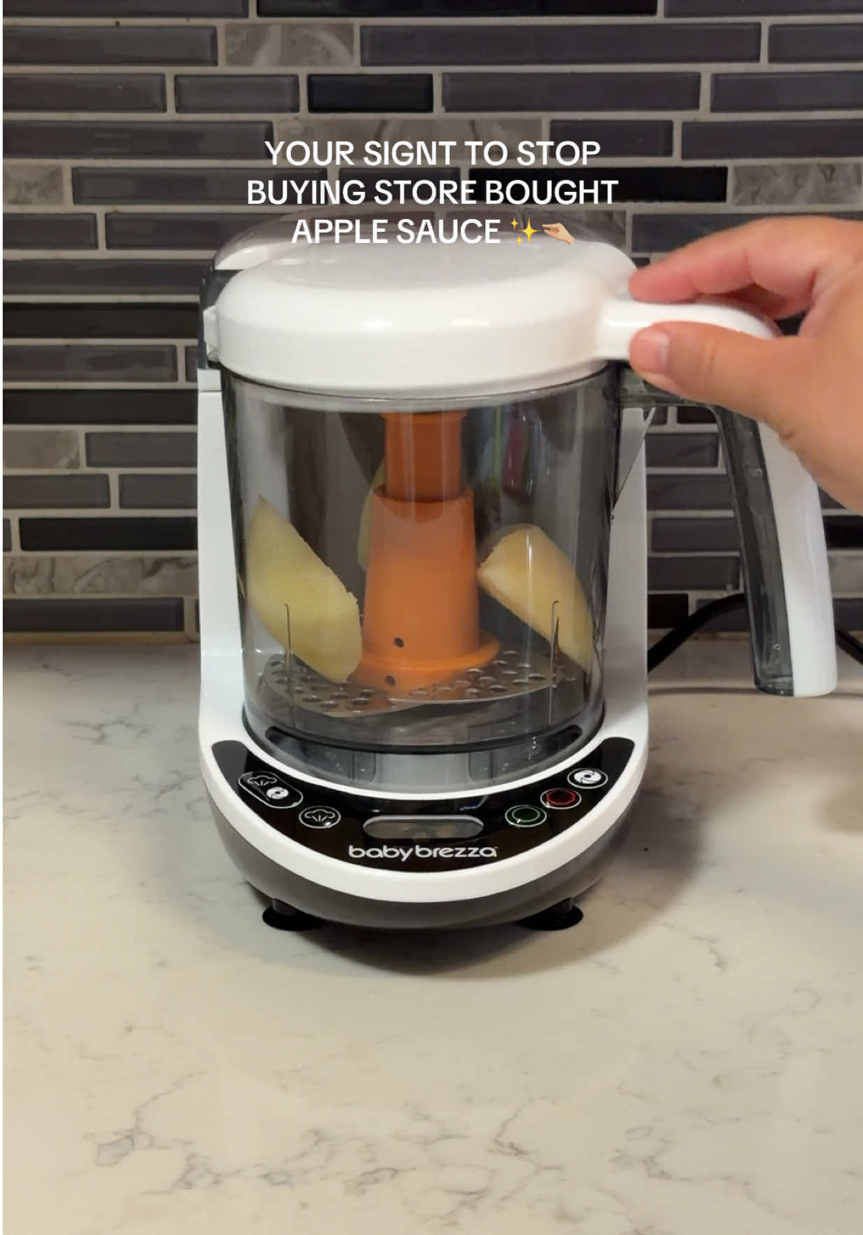 TikTok post by @aleydazav for Baby Brezza. Caption reads: Buy at BabyBrezza.com for free shipping, easy....